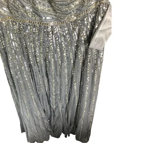 Mac Duggal Dress 16 Silver One Shoulder‎ Embellished Sequin Beaded Maxi Gown NWT - Picture 5 of 15